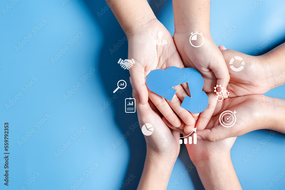 Aufkleber Cloud computing diagram digital technology, business people on Cloud system. Data storage. Networking and internet service. online data management system, information system for business.