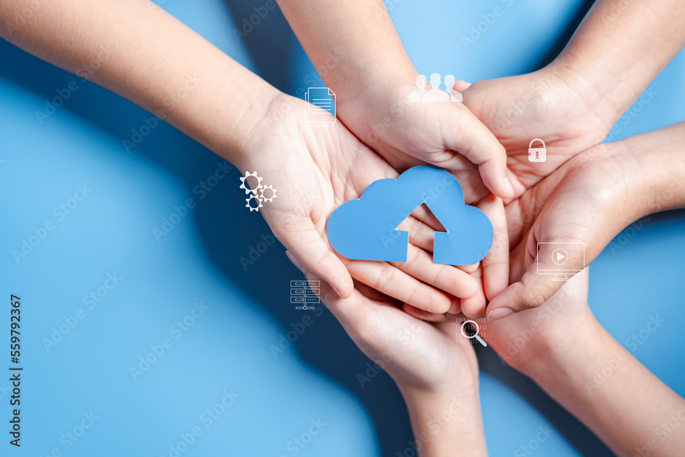 Aufkleber Cloud computing diagram digital technology, business people on Cloud system. Data storage. Networking and internet service. online data management system, information system for business.