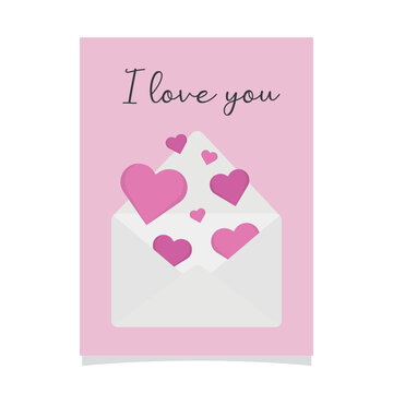 Flat icon opened email with small hearts. Romantic greeting card. Valentine's day. Vector illustration.