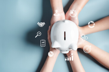 Family holding piggy bank for saving education, study learning for future, education course degree,...