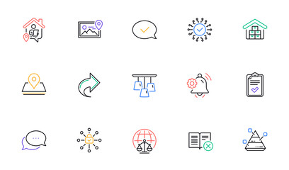 Ceiling lamp, Security network and Approved message line icons for website, printing. Collection of Work home, Checklist, Magistrates court icons. Pin, Dots message. Vector