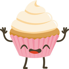 Smiling Cupcake Cartoon Character.