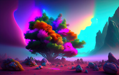 Fototapeta na wymiar Colorful psychedelic art of volumetric mist. Generative AI