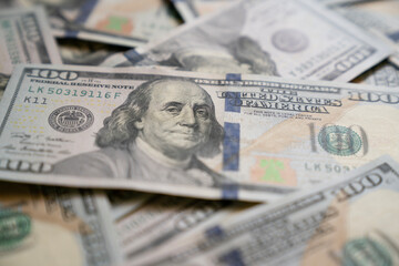 US one hundred dollars bills money, finance and business concept