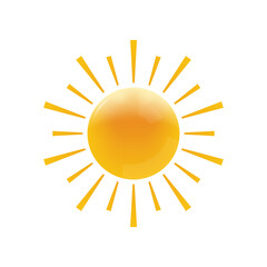 Sun with rays icon. 3d sunshine sign. Summer, hot or heat symbol. Vector illustration.