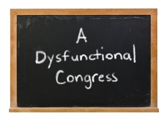 Obraz premium A dysfunctional congress written in white chalk on a black chalkboard isolated on white