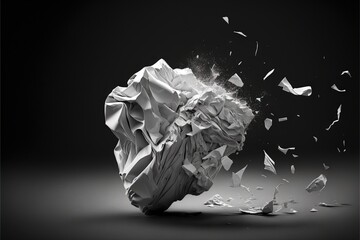a piece of paper that is falling off of it's side and into the air with a black background and white background with a black and white photo of a crumpled paper with a.