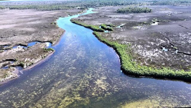 Hernando Beach Weeki Wachee Flyover Wetlands Gulf Coast Florida River running into ocean gulf of Mexico