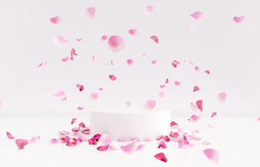 Fototapeta na wymiar Valentine's day podium backdrop with rose petals background. 3d rendering.