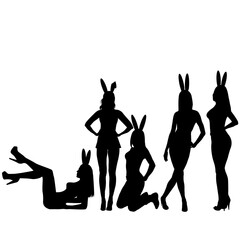 Black silhouette of sexy girls with bunny ears