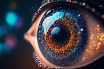 Blue eye, galaxy reflection in iris