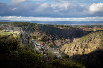Fototapeta na wymiar Scenic view Ribeira Sacra over Sil river canyon. Landscape view of Balcones de Madrid, Ourense, Galicia, Spain