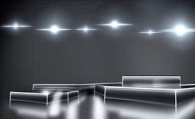 Futuristic dark podium with light and reflection background