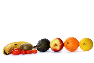 selection of fruits on white background no people stock photo