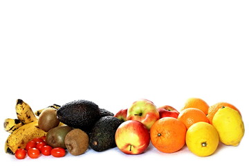 selection of fruits on white background no people stock photo