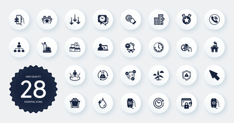 Set of Technology icons, such as Coal trolley, Clock and Time management flat icons. Ranking star, Management, Chemistry experiment web elements. Ranking, Time change. Circle buttons. Vector