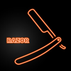 razor neon sign, modern glowing banner design, colorful modern design trends on black background. Vector illustration.