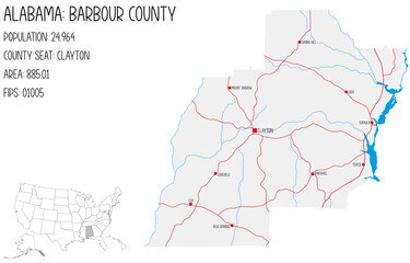 Large and detailed map of Barbour county in Alabama, USA.
