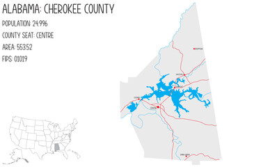 Large and detailed map of Cherokee county in Alabama, USA.