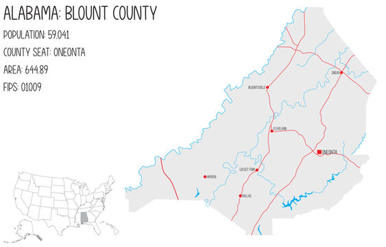 Large and detailed map of Blount county in Alabama, USA.