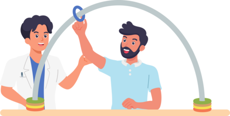 Occupational therapist practice disabled or stroke patient using arm and hand doing activity daily living. Medical and rehabilitation healthcare concept.