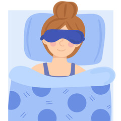 World sleep day. VEctor hand draw illustration sleeping woman with sleeping mask on her eyes.