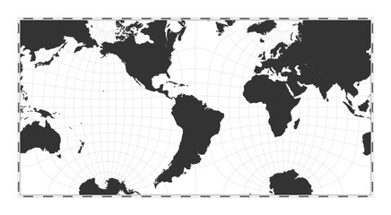 Vector world map. Guyou hemisphere-in-a-square projection. Plain world geographical map with latitude and longitude lines. Centered to 60deg E longitude. Vector illustration.