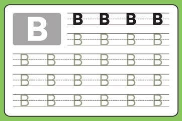 Alphabet Letter B. Worksheet Writing A-Z Vocabulary illustration vector.