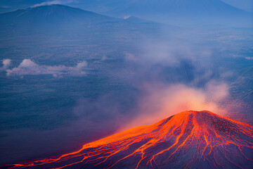 volcano with clouds