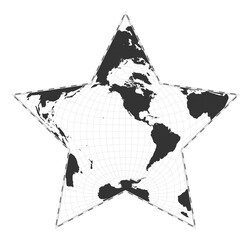 Vector world map. Berghaus star projection. Plain world geographical map with latitude and longitude lines. Centered to 120deg E longitude. Vector illustration.