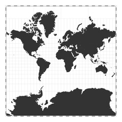 Vector world map. Spherical Mercator projection. Plain world geographical map with latitude and longitude lines. Centered to 0deg longitude. Vector illustration.