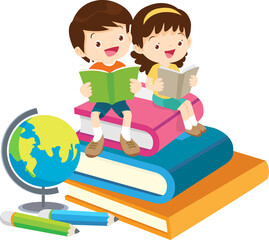 back to school with kids reading book education happy children concept