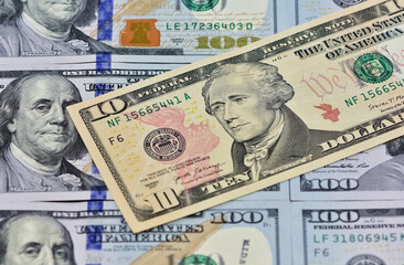 Obraz na płótnie Canvas Images of banknotes of various countries. US dollar photos.