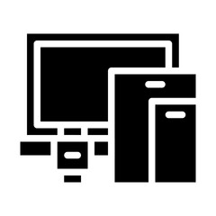 Isolated computer devices in glyph icon on white background. Gadget, smartphone, tablet, smartwatch, laptop
