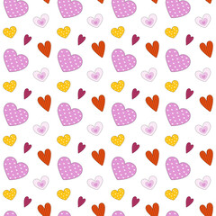 Pattern Seamless Hearts Colorful on White Background
