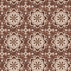 Mosaic geometric dark brown seamless texture pattern. Trendy kaleidoscope woven design for printed fabric. Rough abstract textile design. 
