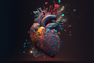 Generative ai anatomical human heart creative illustration watercolor. - obrazy, fototapety, plakaty