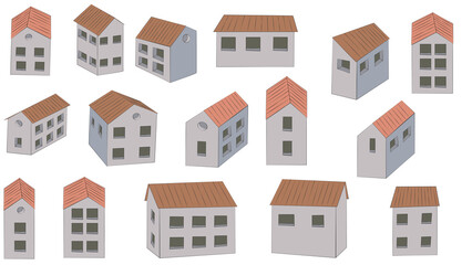 Seamless pattern with houses building or cartoon european styled house concept on PNG white transparent background 