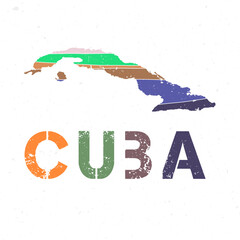 Cuba map design. Shape of the country with beautiful geometric waves and grunge texture. Vibrant vector illustration.