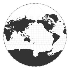 Vector world map. Van der Grinten III projection. Plain world geographical map with latitude and longitude lines. Centered to 180deg longitude. Vector illustration.