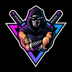 Dark ninja mascot logo for team esport gaming