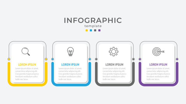 Thin Line Process Business Infographic With Square Template. Vector Illustration. Process Timeline With 5 Options, Steps Or Sections.