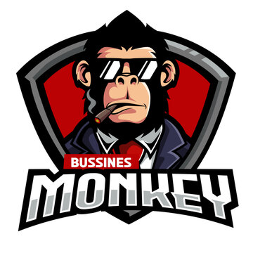 Monkey mascot logo vector. Animal vector illustration. Geek monkey logo
