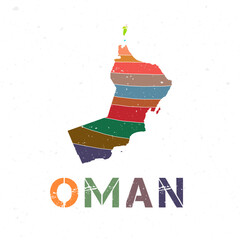 Oman map design. Shape of the country with beautiful geometric waves and grunge texture. Neat vector illustration.