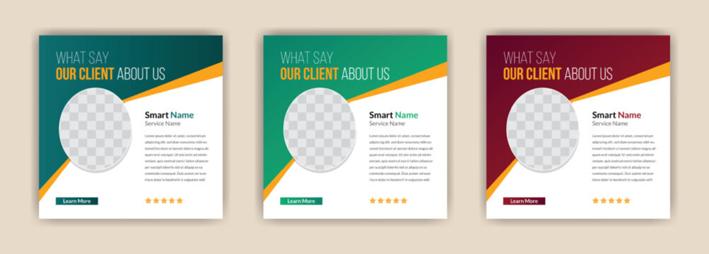 customer feedback testimonial or client testimonial feedback review social media post template with modern and creative square size color variations, eps 10 