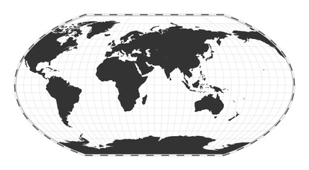 Vector world map. Wagner VI projection. Plain world geographical map with latitude and longitude lines. Centered to 60deg W longitude. Vector illustration.