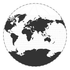 Vector world map. Van der Grinten III projection. Plain world geographical map with latitude and longitude lines. Centered to 60deg W longitude. Vector illustration.