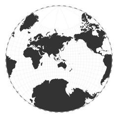 Vector world map. Lagrange conformal projection. Plain world geographical map with latitude and longitude lines. Centered to 120deg W longitude. Vector illustration.