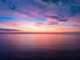 Aerial view sunset sky, Nature beautiful Light Sunset or sunrise over sea, Colorful dramatic...