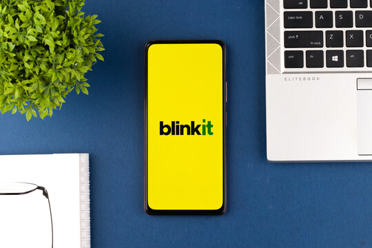 West Bangal, India - December 20, 2022 : Blinkit on phone screen stock image.